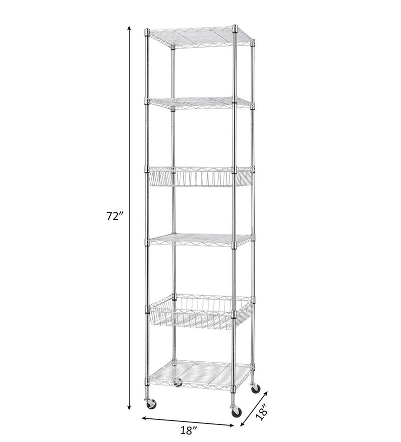 Finnhomy Heavy Duty 6 Tier Wire Shelving Unit with Wheels 18x18x72-inches 6 Shelves Storage Rack Thicken Steel Tube, Adjustable Shelving Rack for Kitchen Bathroom Office, NSF Certified, Chrome - Image 4